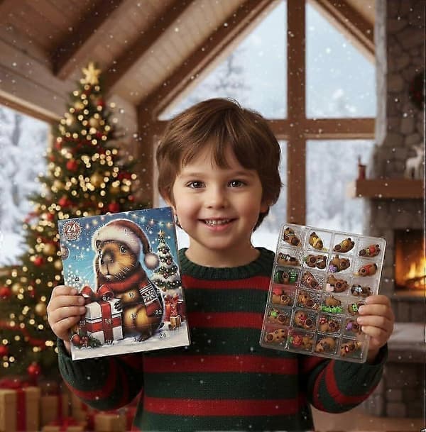 Jule-kapybara-julekalender, 3D-kapybara-figur, assorterede mønsterstile, nedtællingsoverraskelsesgave til julepynt_yzad