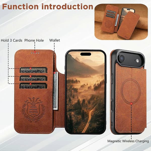 SUTENI J06 For iPhone 17 Air Case Litchi Texture Leather Wallet Phone Case Compatible with MagSafe