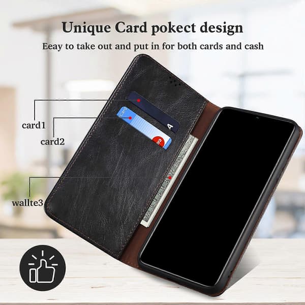 Pung Design Olie-Voks Læder Fuld Beskyttelse Telefon Stand Etui til iPhone 13 6.1 tommer