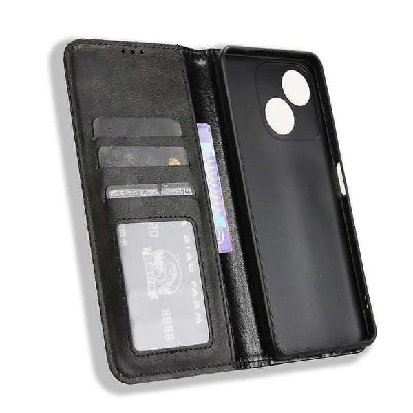 Til ZTE Blade A35e Retro PU læderetui Telefonpung Stativ Cover - Sort (Sort)