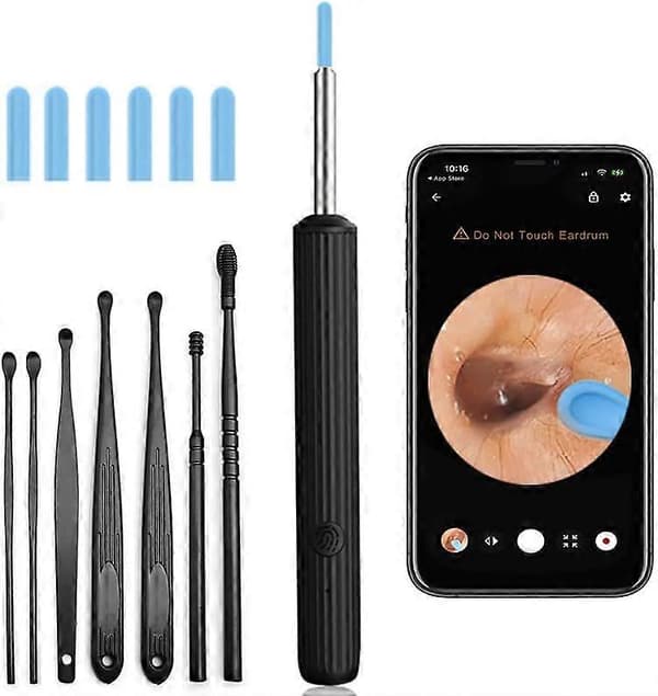 Ørevoksfjerner, Ørevoksfjerner med kamera, Ørerenser med 6 LED-lys Otoskop til iOS og Android, Ørevoksfjernelsessæt med 7 stk. øre