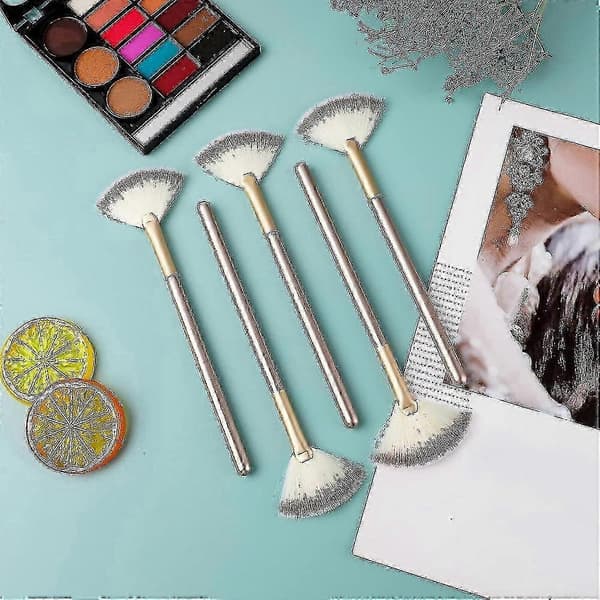 5-delt vifte makeupbørste til foundation, maske og blush påføring