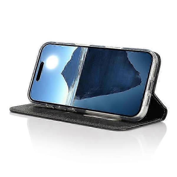 Magnetiskt vikbart telefonfodral för iPhone 16 PU-läder med silkestextur och kortplats