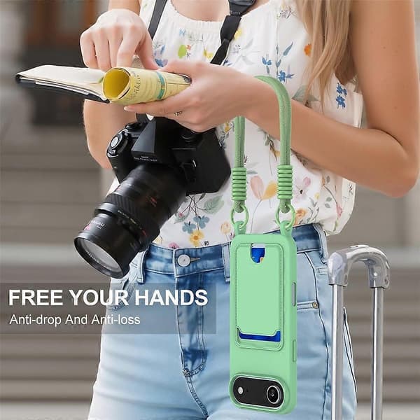 Compatible For iPhone 17 Air Case Liquid Silicone Card Holder Phone Back Cover With Short Strap