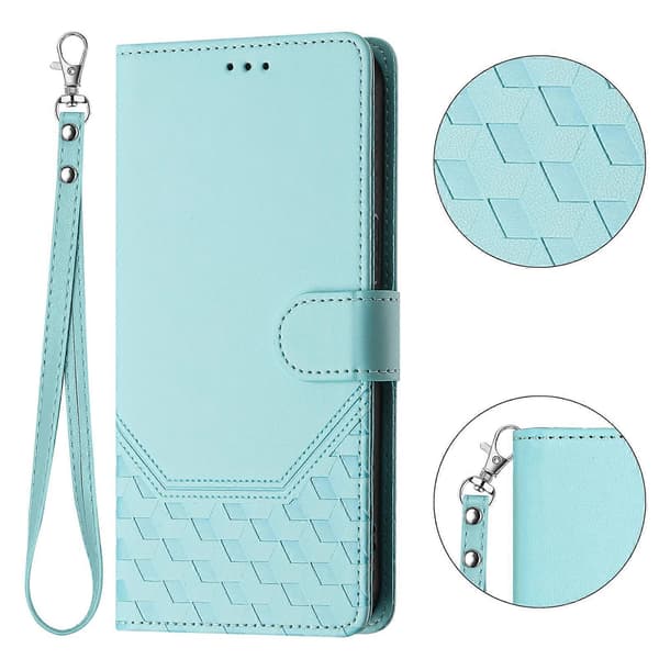 Compatible For iPhone 17 Air Case Embossed Honeycomb RFID Leather Phone Cover With Strap