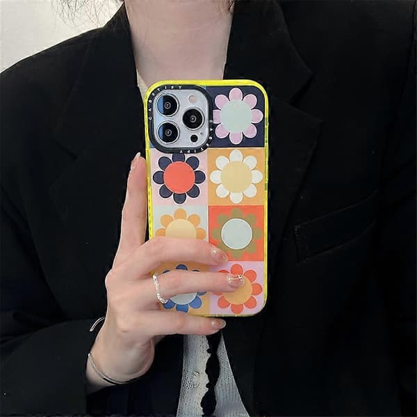 Støtsikkert deksel til iPhone 13 Pro Max - Retro blomster - Klar frost