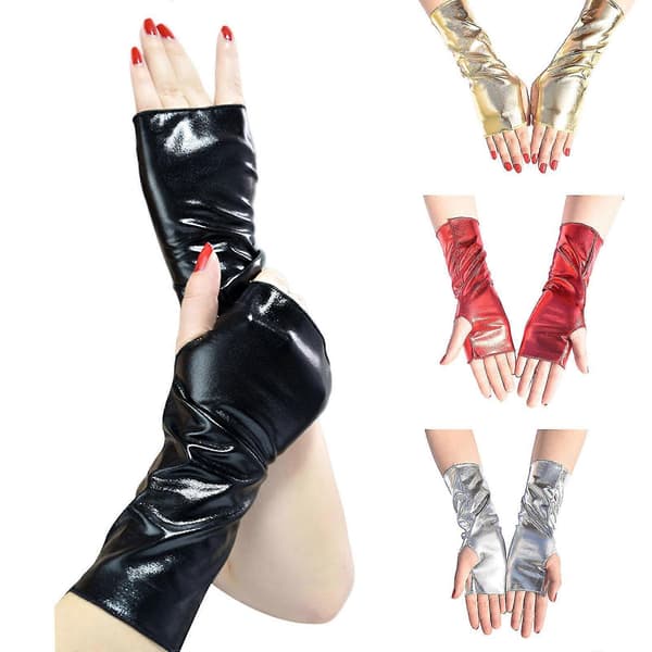 Punk Gloss Læder Korte Handsker Halloween Udklædningshandsker Fingerløse Handsker