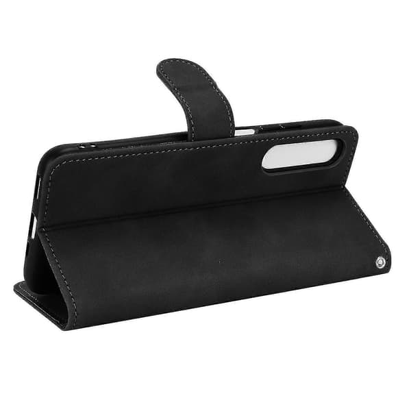 For Htc Desire 22 Pro 5g Drop-proof Pu Leather Folio Flip Case Skin-touch Feeling Stand Wallet Phone Cover With Strap（Black）