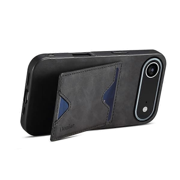 DENIOR Kompatibel med iPhone 17 Air Case Kortholder Stativ Lær + PC + TPU Telefondeksel