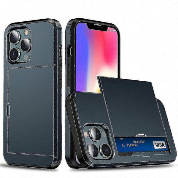 Skyv kortholder Anti-fallbeskyttelse PC + TPU Hybrid Bakdeksel til iPhone 13 mini 5,4 tommer