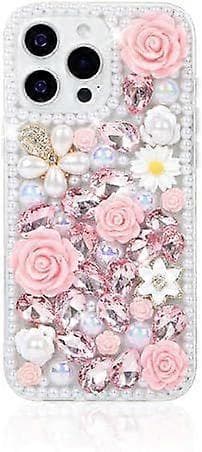til iPhone 16 Pro Max Bling Glitter Diamantdeksel, Kvinner Jenter Luksus Krystall Rhinestone Skinnende Blomster Perle Beskyttelsesdeksel til iPhone 16 Pro Max