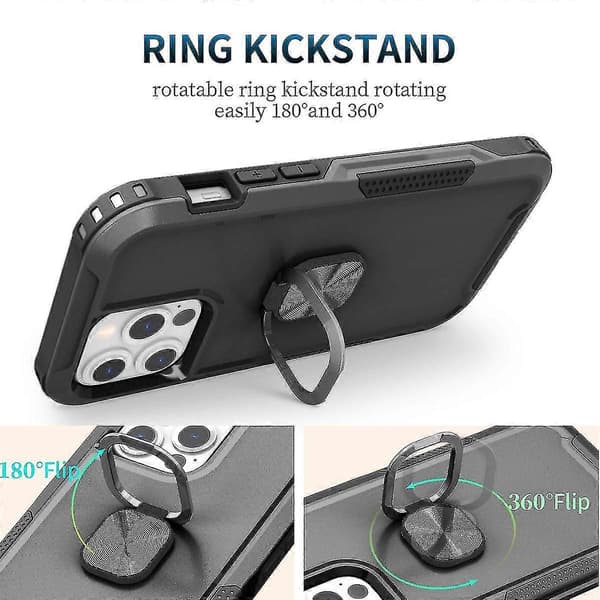 Ringstativdeksel til iPhone 13 Pro Max 6,7 tommer, støtsikkert, fallbeskyttelse, støtter trådløs lading