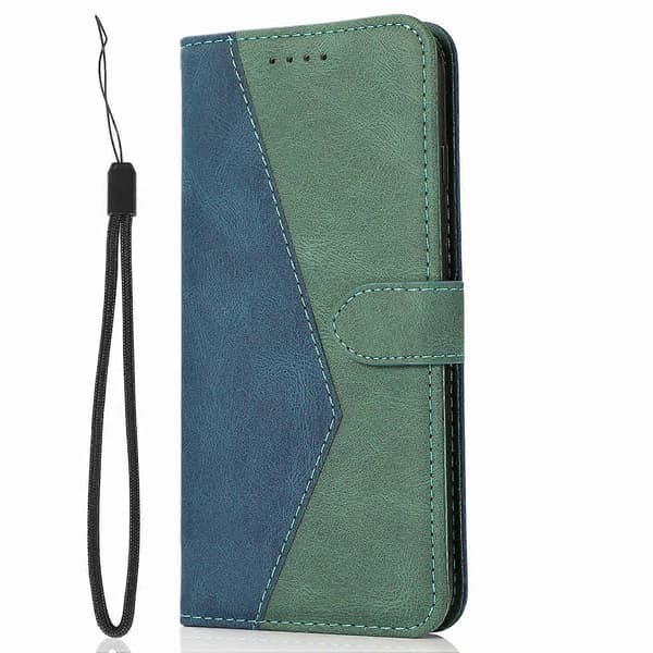 Til iPhone 17 Air etui Farve Splejsning Pung Stativ Læder Telefonetui med Håndledsrem