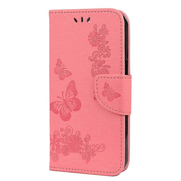 Pung Læder Etui Præget Sommerfugl Blomst Telefon Etui med Stand til iPhone 13 Pro 6.1 tommer