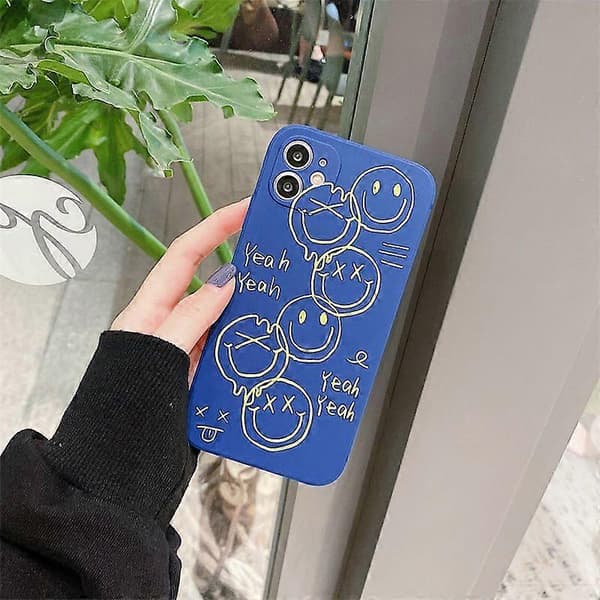 Søt svart glad smil graffiti sideprint telefondeksel til Apple iPhone 13 Pro-deksel for kvinner slanke myke deksler til iPhone 13Pro blå