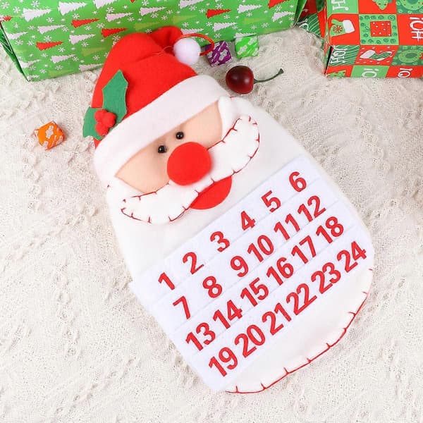 Julekalender med nissehode-design for nedtelling, hengende pynt