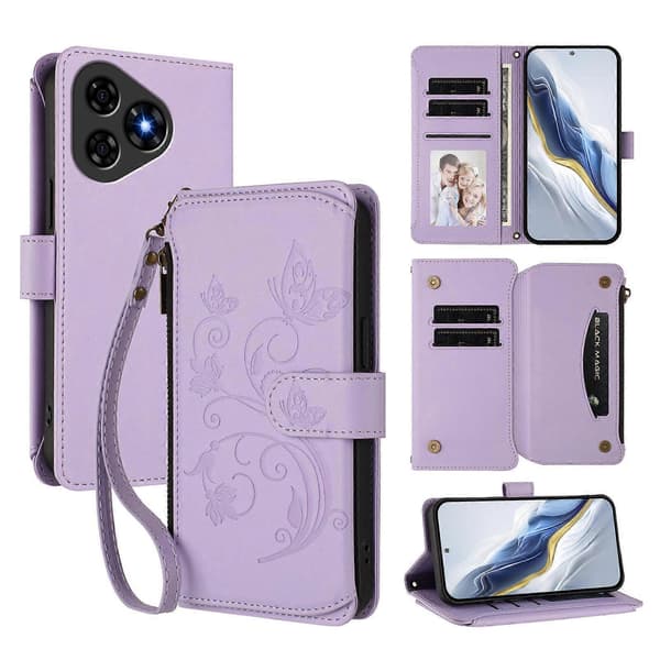 Fjäril Kärlek Blomma Multi-kort Dragkedja Plånbok Läder Telefonfodral (För Ulefone Note 19)
