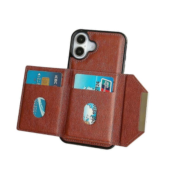 Iphone 16 Plus -kotelo korttipussilla ja jalustalla, TPU+PU-puhelinkuori - Musta