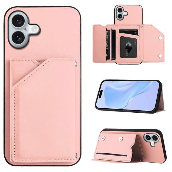 Stötsäkert plånboksfodral för iPhone 16 Plus Magnetisk stängning Kortplatser med axelremsskydd Kompatibel med iPhone 16 Plus