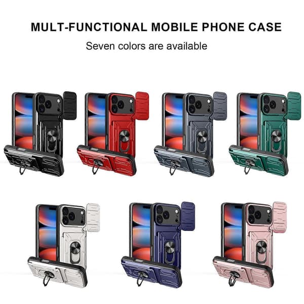 Skydende Camshield TPU+PC Telefoncover med Kortplads (Til iPhone 17 Pro)