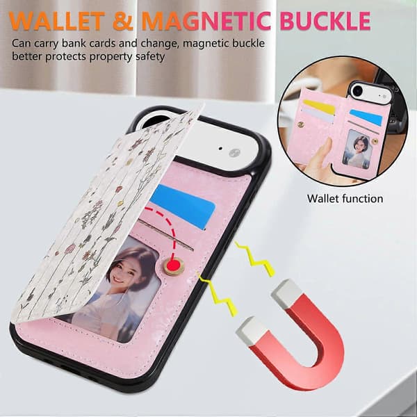 Til iPhone 17 Air Etui Blomst Læder TPU RFID Blokerende Telefoncover Kortpladser - Tørret Blomst