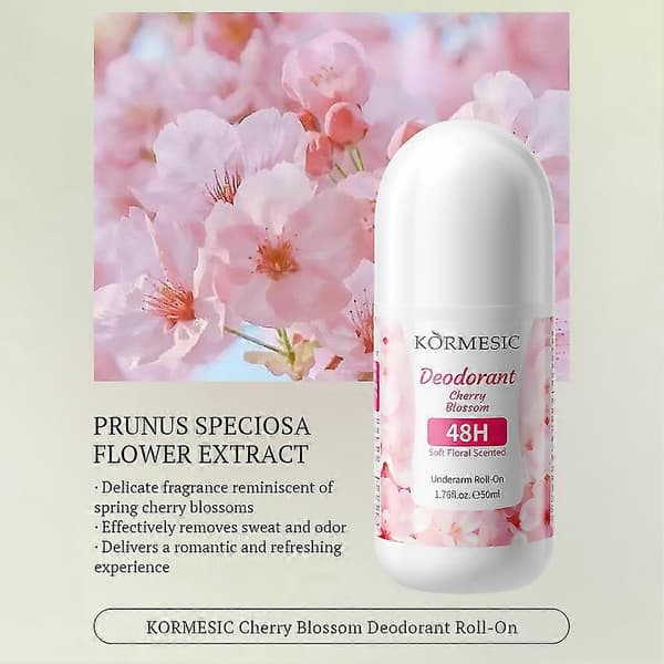 Blomsterdeodorant Roll-On Sett 48H Luktkontroll med Lavendel Rose Kirsebær