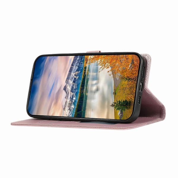 For iPhone 17 Air-deksel Spleiset preget rombe skinntelefondeksel med håndleddsstropp - Rosegull