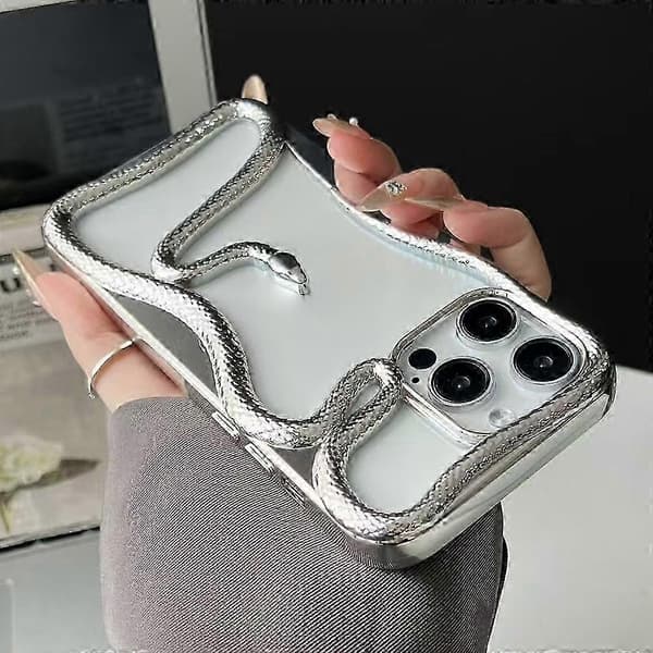 For iPhone 16 Pro Max Bumperdeksel 3D Slange Hul TPU Telefondeksel - Galvanisert Sølv 26s