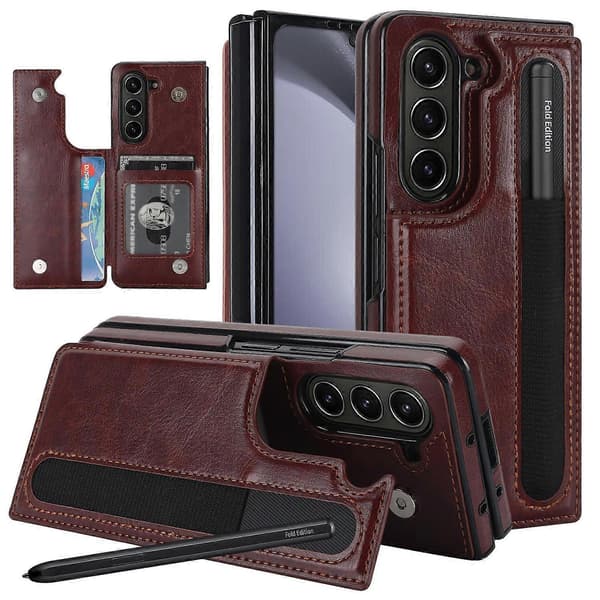 Full Coverage Vikbart Dubbelspänne PU Telefonfodral med Pennhållare För Samsung Galaxy Z Fold7