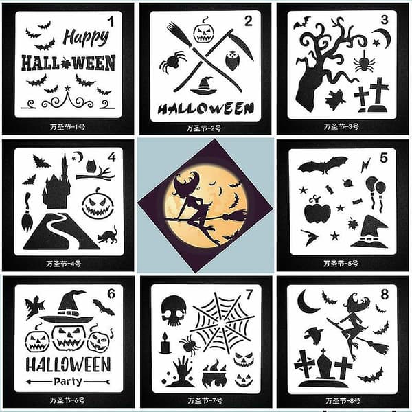 8 st Halloween-schabloner för Halloween-dekorationer