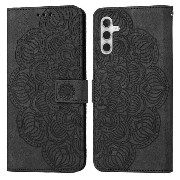 Til Samsung Galaxy A54 Mandala Præget Flip Læder Telefonetui (Sort)