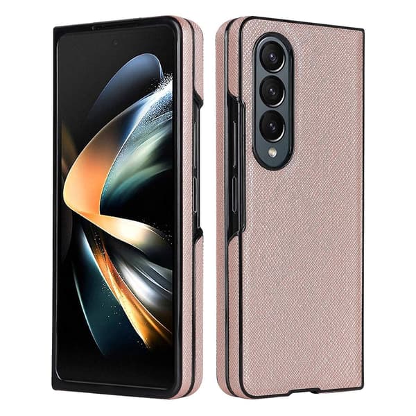 Krydsmønster foldbart etui til Samsung Galaxy Z Fold4 (rødguld)