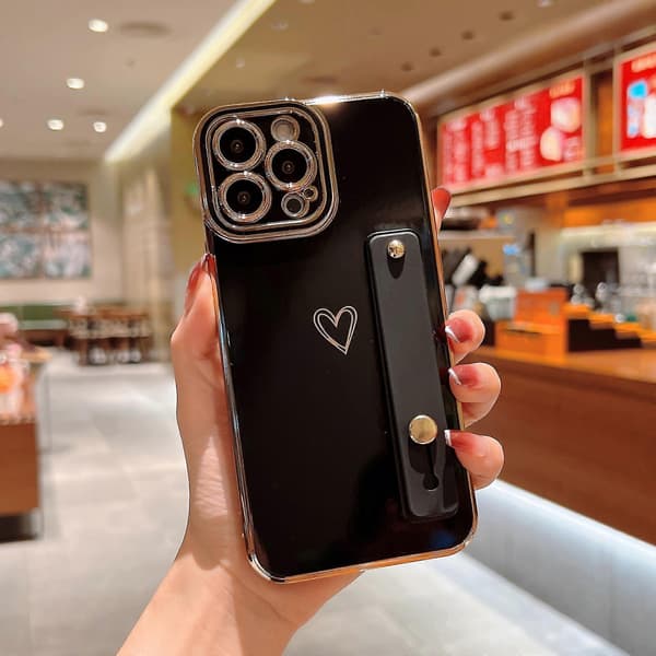 Kärlekshjärta Plätering Telefonfodral Kompatibel Iphone 13 Pro Max/13 Pro/13 Med Handledsrem Stöd