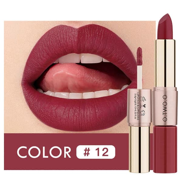 2 i 1 Lipgloss og Læbestift Fløjlsbløde Matte Flydende Læbestifter + Glat Lipgloss