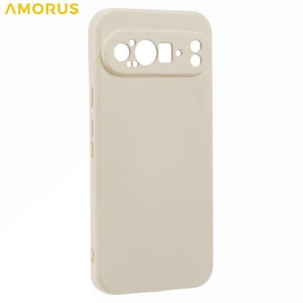 AMORUS Kompatibelt Skal för Google Pixel 9 Pro XL Exakta Utskärningar TPU Fiberfoder Stöttåligt Telefonskal (Vit)