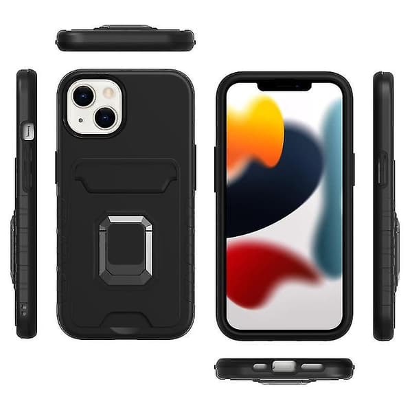 For iPhone 13 Card Shield Magnetisk Holder Telefonveske (oransje)