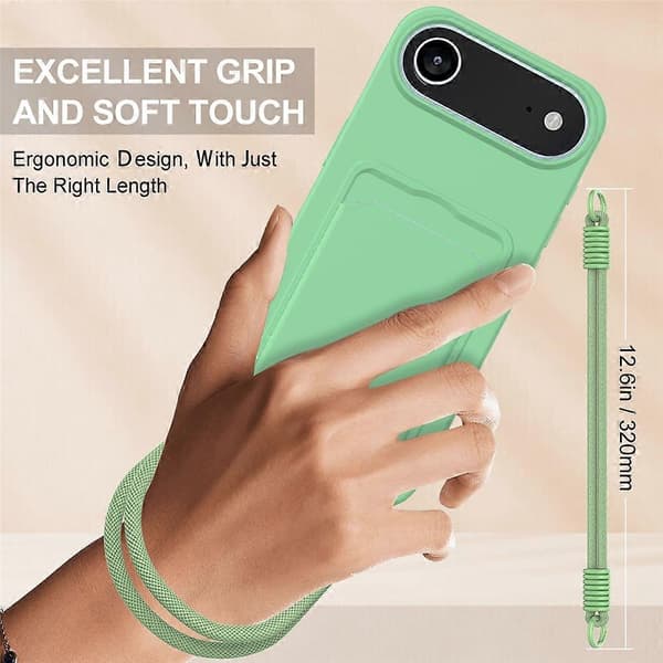 Compatible For iPhone 17 Air Case Liquid Silicone Card Holder Phone Back Cover With Short Strap