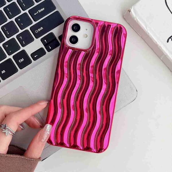 För iPhone 13 Pro Plätering 3D Vattenvåg Textur Telefonfodral