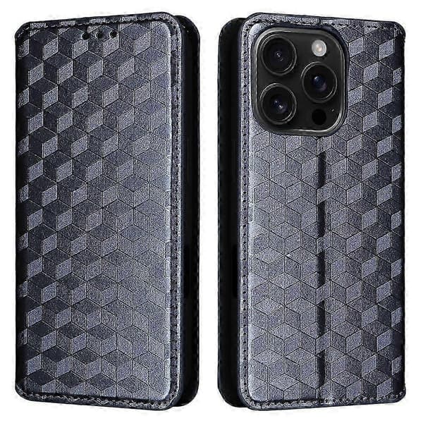 Plånboksfodral för iPhone 16 Pro Max, rombmönstrat läderfodral - Blå SZRH A-F