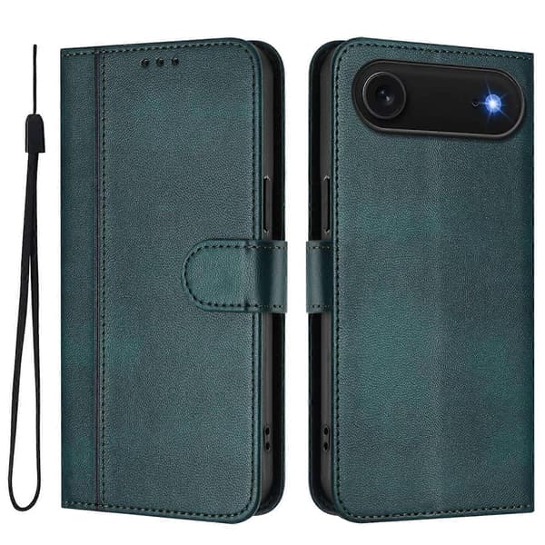 För iPhone 17 Air Fodral Plånboksställ Retro Textur Läder Telefonfodral med Rem
