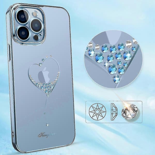Plating Crystal Love Heart-deksel til iPhone 13 Pro Max / 13 Pro / 13, støtsikkert heldekkende deksel