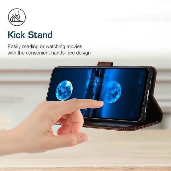 for iPhone 17 Air Case Flip Stand Calf Texture PU Leather Wallet Phone Cover With Strap - Brown