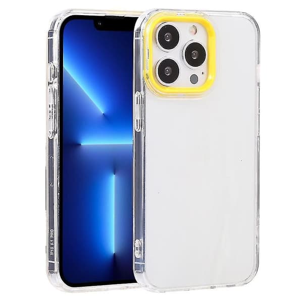 Til iPhone 13 Pro Macaron Linseramme Gennemsigtig TPU Telefoncover (gul)