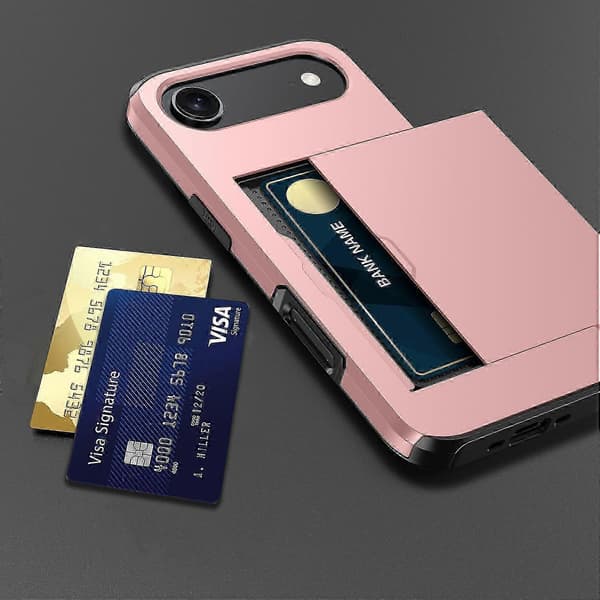 For iPhone 17 Air Case with Card Holder TPU + PC Phone Back Cover - Red