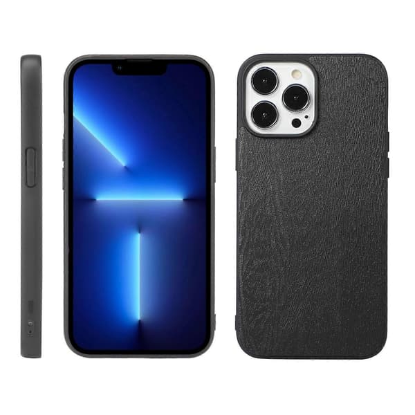 Til iPhone 13 Pro PU-telefoncover med træstruktur
