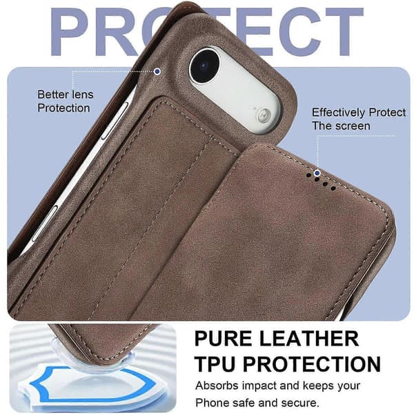LC.IMEEKE Til iPhone 17 Air Etui Kortholder Stativ Læder Telefoncover - Kaffe