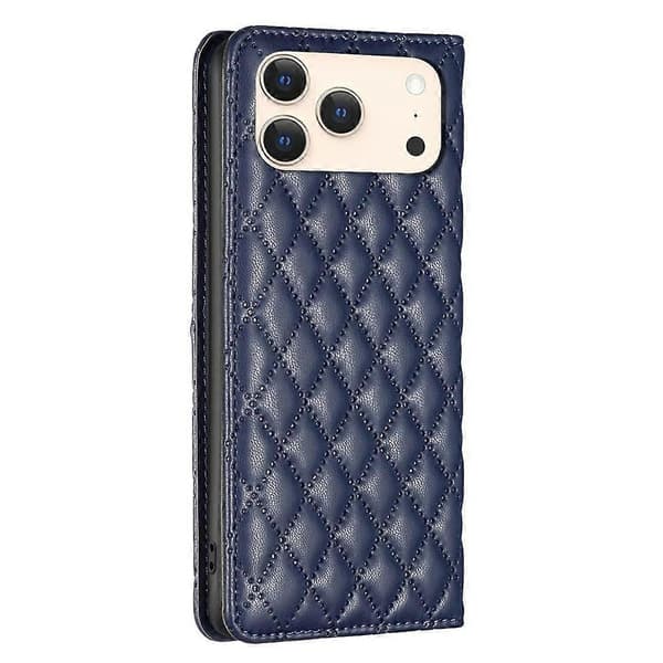 Diamantgitter Magnetisk Læder Flip Telefoncover (Blå, Til iPhone 17 Pro Max)
