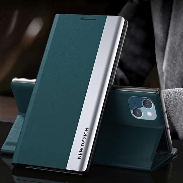 Starkt magnetläder med PC Inner Folio Flip Pläterat Stativfodral för iPhone 13 mini 5.4 tum