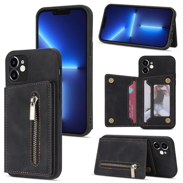 Til iPhone 12 Lynlås Kortholder Telefoncover
