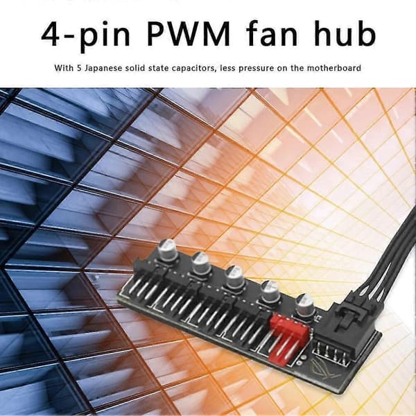 5-portars PC-fläkthub splitter hastighetskontrolladapter för 4-stifts PWM-kylfläkt